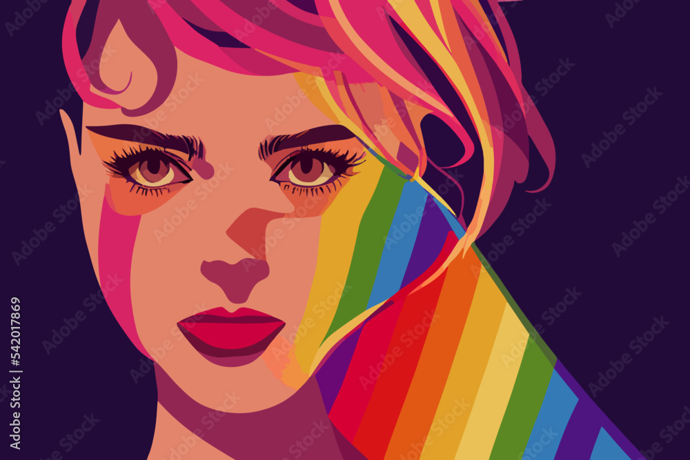 Lgbtq+ pride and tolerance girl straight look, rainbow Lgbtq+ pride and tolerance girl straight look, rainbow