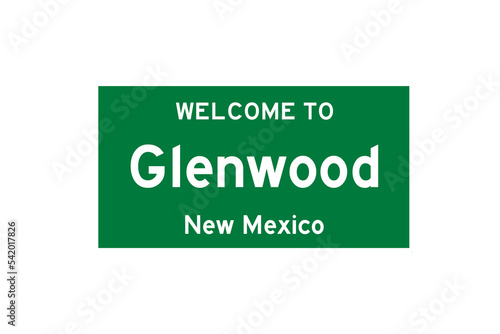 Glenwood, New Mexico, USA. City limit sign on transparent background.  photo