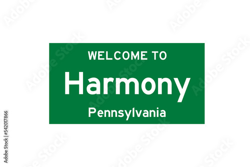 Harmony, Pennsylvania, USA. City limit sign on transparent background.  photo