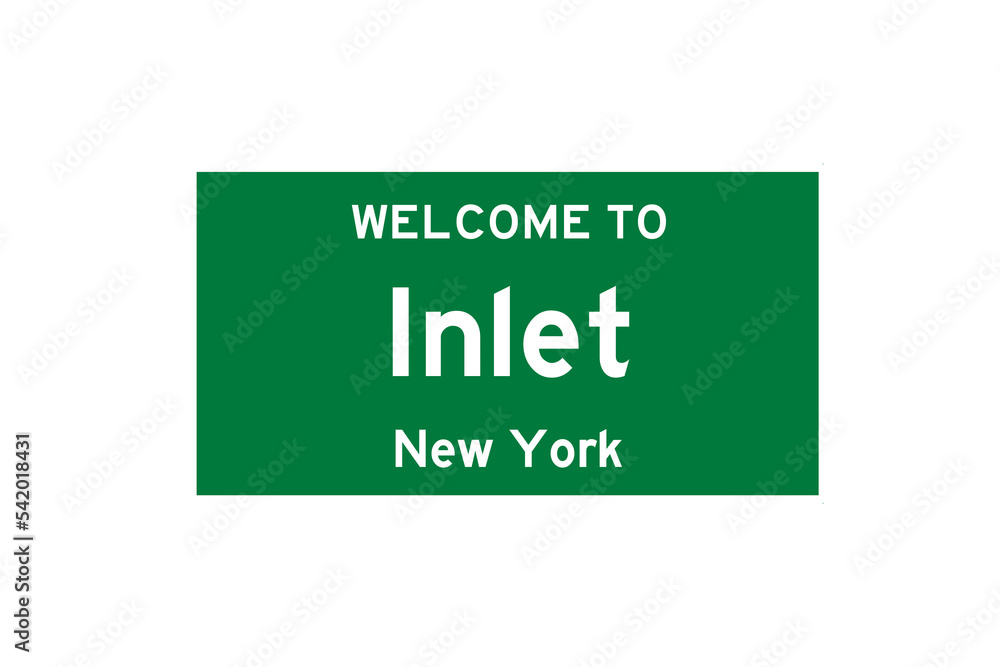 Inlet, New York, USA. City limit sign on transparent background. 