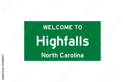 Highfalls, North Carolina, USA. City limit sign on transparent background.  photo