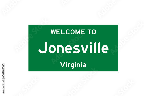 Jonesville, Virginia, USA. City limit sign on transparent background.  photo