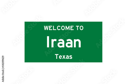 Iraan, Texas, USA. City limit sign on transparent background. © Rezona