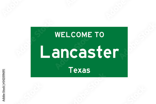 Lancaster, Texas, USA. City limit sign on transparent background.  photo