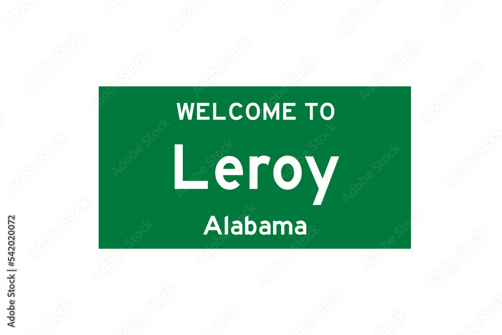 Leroy, Alabama, USA. City limit sign on transparent background. Stock