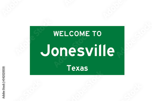 Jonesville, Texas, USA. City limit sign on transparent background.  photo