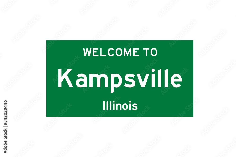 Kampsville, Illinois, USA. City limit sign on transparent background. 