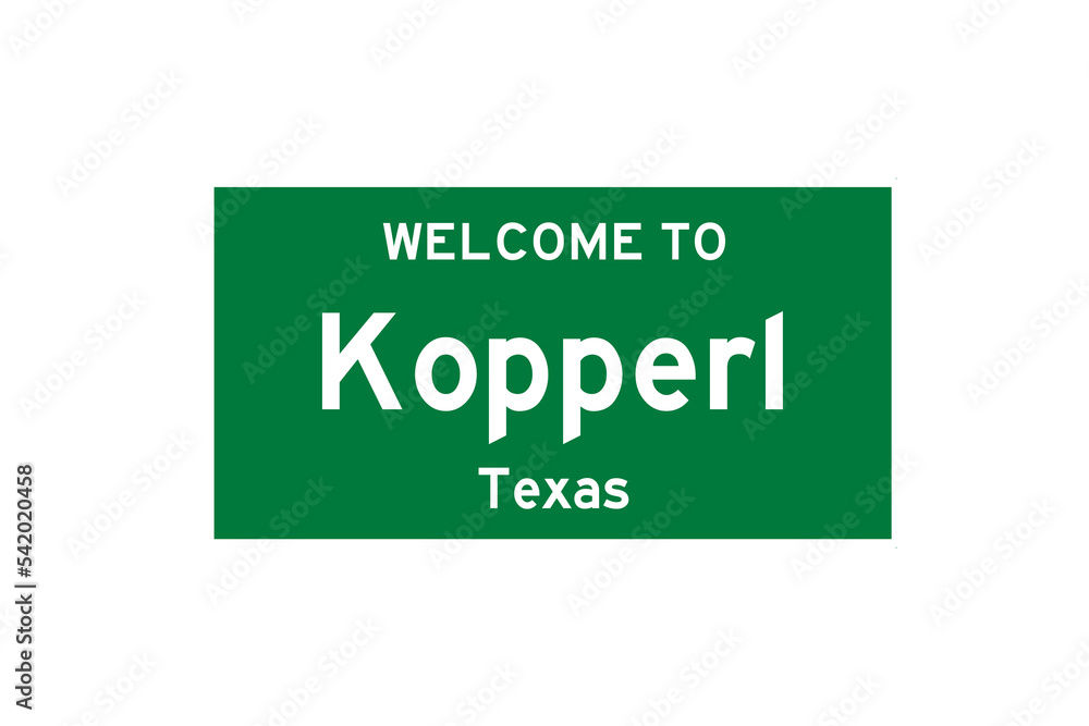 Kopperl, Texas, USA. City limit sign on transparent background. Kopperl, Texas, USA. City limit sign on transparent background.