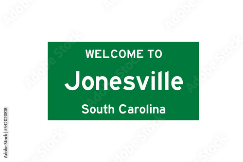 Jonesville, South Carolina, USA. City limit sign on transparent background.  photo