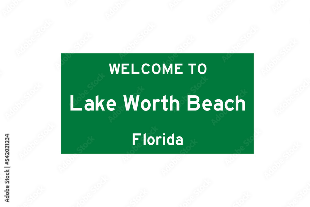 Lake Worth Beach, Florida, USA. City limit sign on transparent background. 