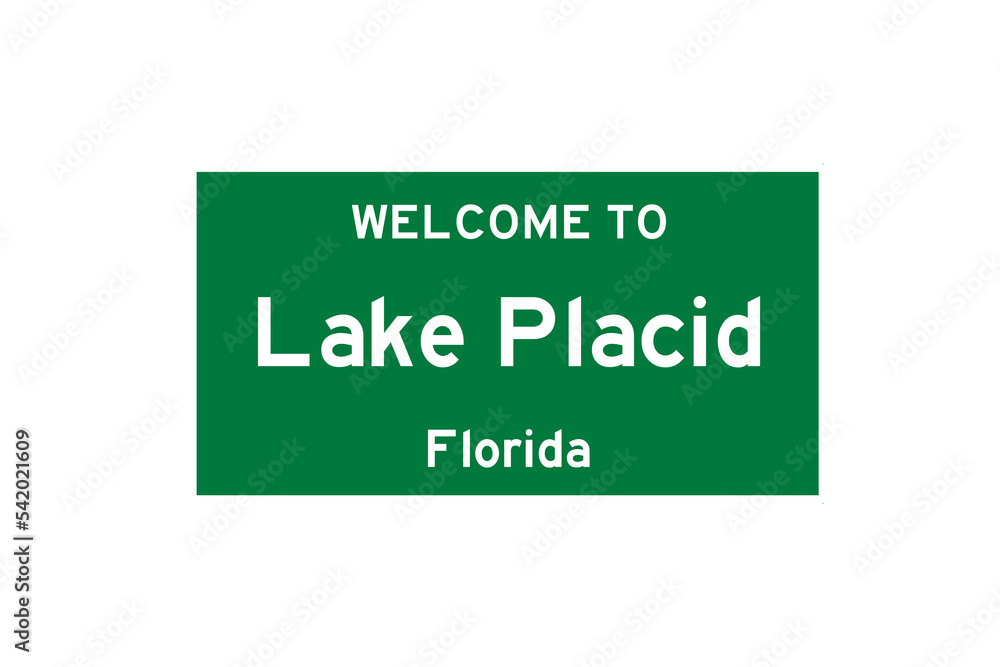 Lake Placid, Florida, USA. City limit sign on transparent background