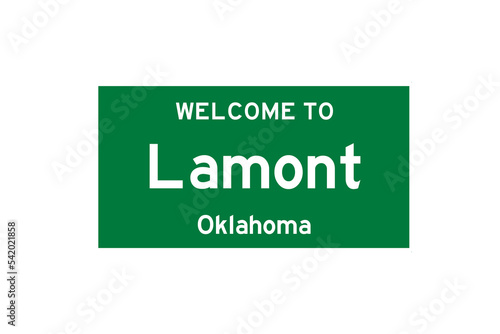 Lamont, Oklahoma, USA. City limit sign on transparent background.  photo