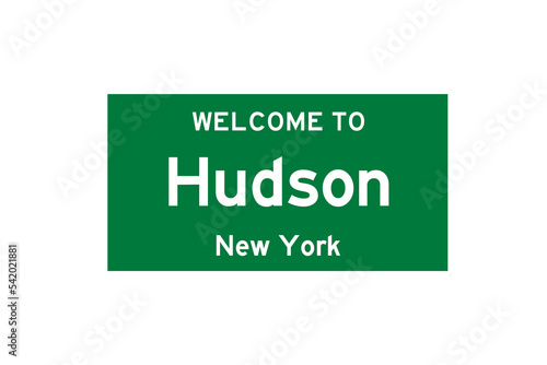 Hudson, New York, USA. City limit sign on transparent background.  photo