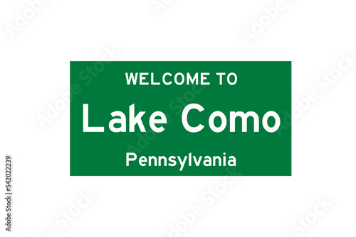 Lake Como, Pennsylvania, USA. City limit sign on transparent background.  photo