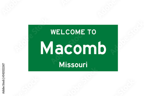 Macomb, Missouri, USA. City limit sign on transparent background.  photo