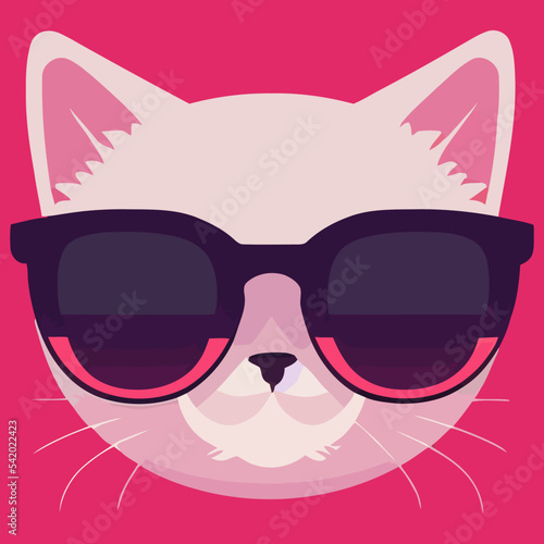 illustration Vector graphic of pink cat wearing sunglasses isolated perfect for logo, mascot, icon or print on t-shirt 