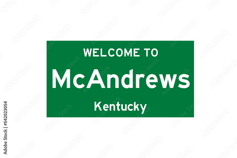 McAndrews, Kentucky, USA. City limit sign on transparent background. 