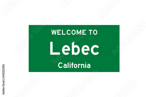 Lebec, California, USA. City limit sign on transparent background.  photo