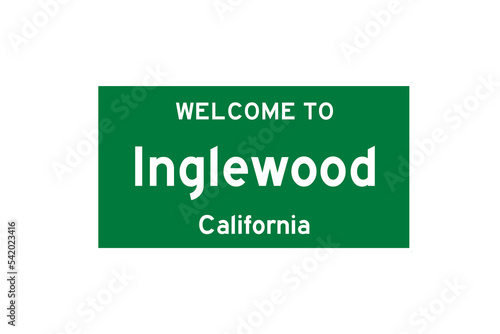 Inglewood, California, USA. City limit sign on transparent background.  photo