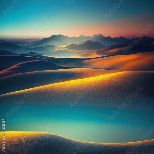 Sunrise over the desert dunes, expressive colors
