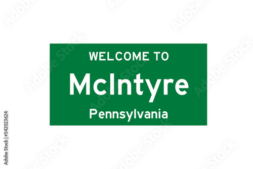 McIntyre, Pennsylvania, USA. City limit sign on transparent background.  photo