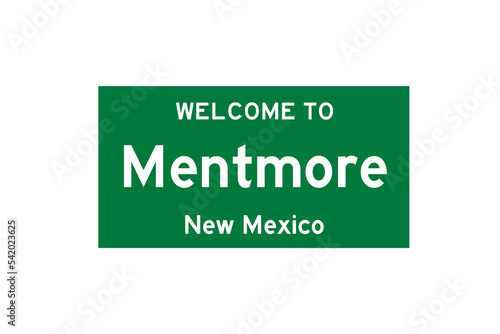 Mentmore, New Mexico, USA. City limit sign on transparent background.  photo