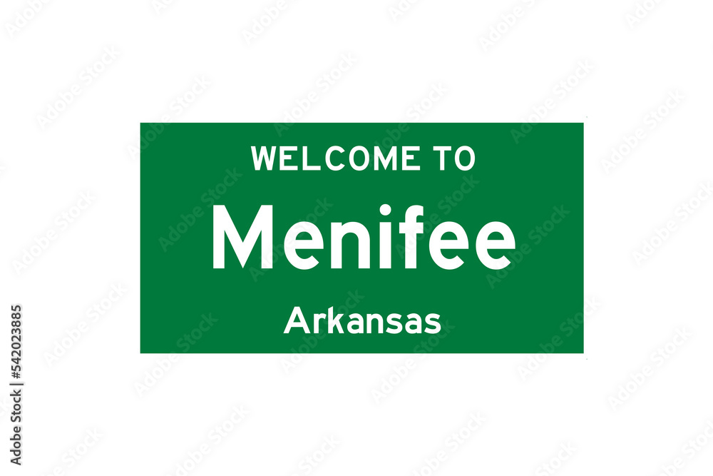 Menifee, Arkansas, USA. City limit sign on transparent background. Menifee, Arkansas, USA. City limit sign on transparent background.