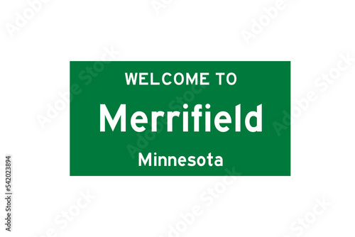 Merrifield, Minnesota, USA. City limit sign on transparent background.  photo
