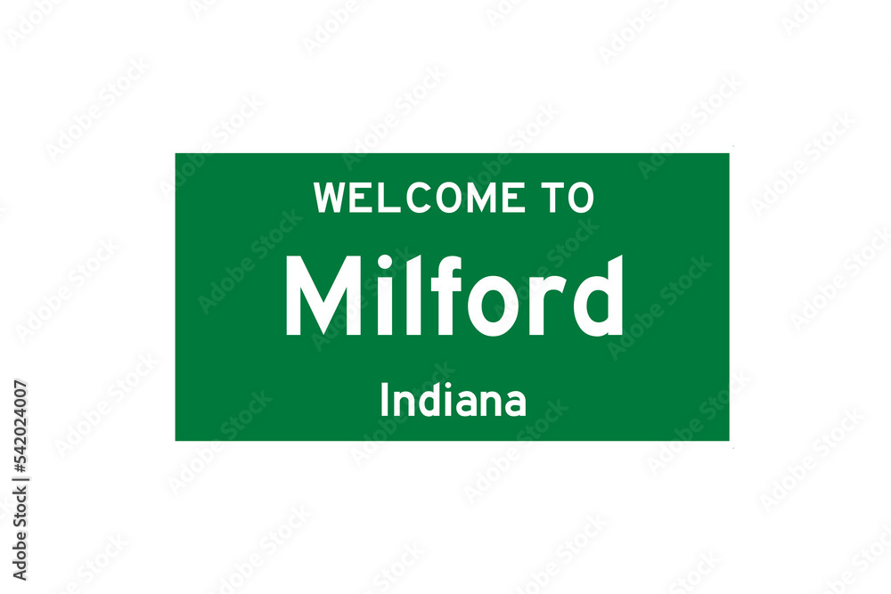 Milford, Indiana, USA. City limit sign on transparent background. Milford, Indiana, USA. City limit sign on transparent background.