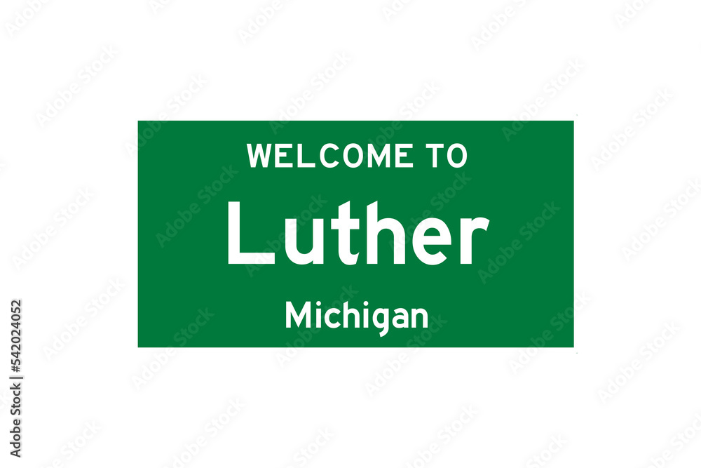Luther, Michigan, USA. City limit sign on transparent background. Luther, Michigan, USA. City limit sign on transparent background.