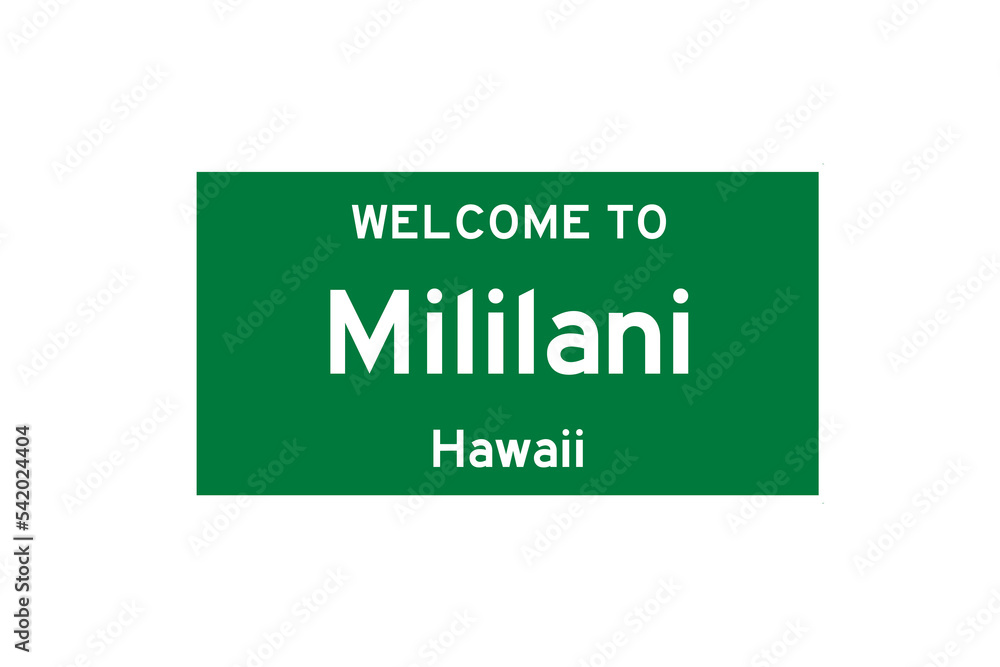 Mililani, Hawaii, USA. City limit sign on transparent background. Mililani, Hawaii, USA. City limit sign on transparent background.