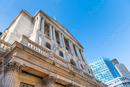 Looking up view on Governor and Company of Bank of England, Great Britain or United Kingdom central bank monetary authority in city of London photo