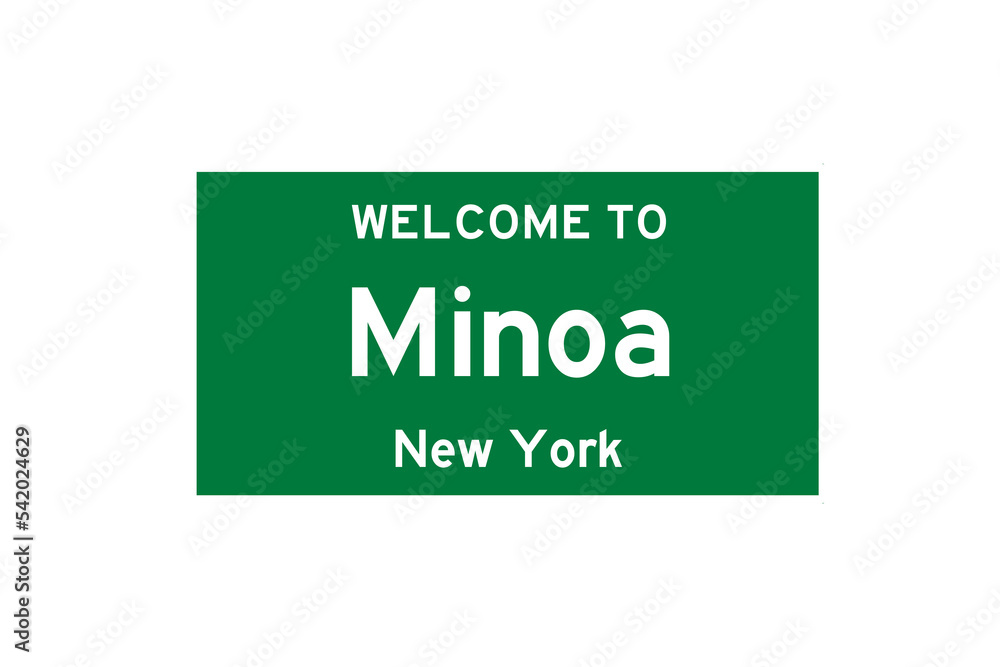 Minoa, New York, USA. City limit sign on transparent background. Stock