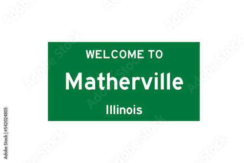 Matherville, Illinois, USA. City limit sign on transparent background. 