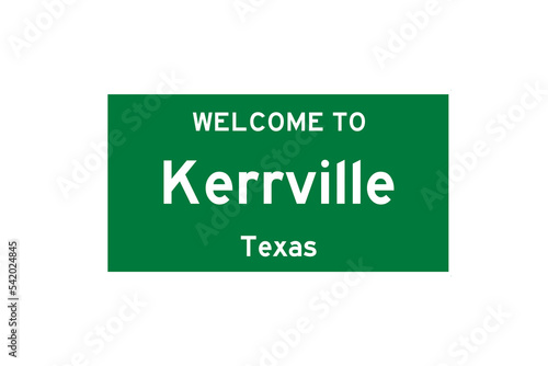 Kerrville, Texas, USA. City limit sign on transparent background.  photo