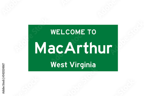 MacArthur, West Virginia, USA. City limit sign on transparent background. 