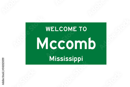 Mccomb, Mississippi, USA. City limit sign on transparent background.  photo