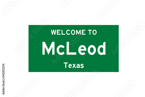 McLeod, Texas, USA. City limit sign on transparent background. 