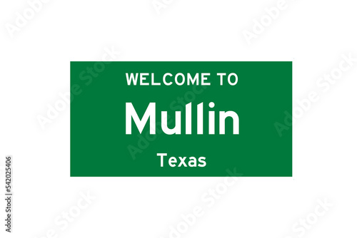 Mullin, Texas, USA. City limit sign on transparent background.  photo