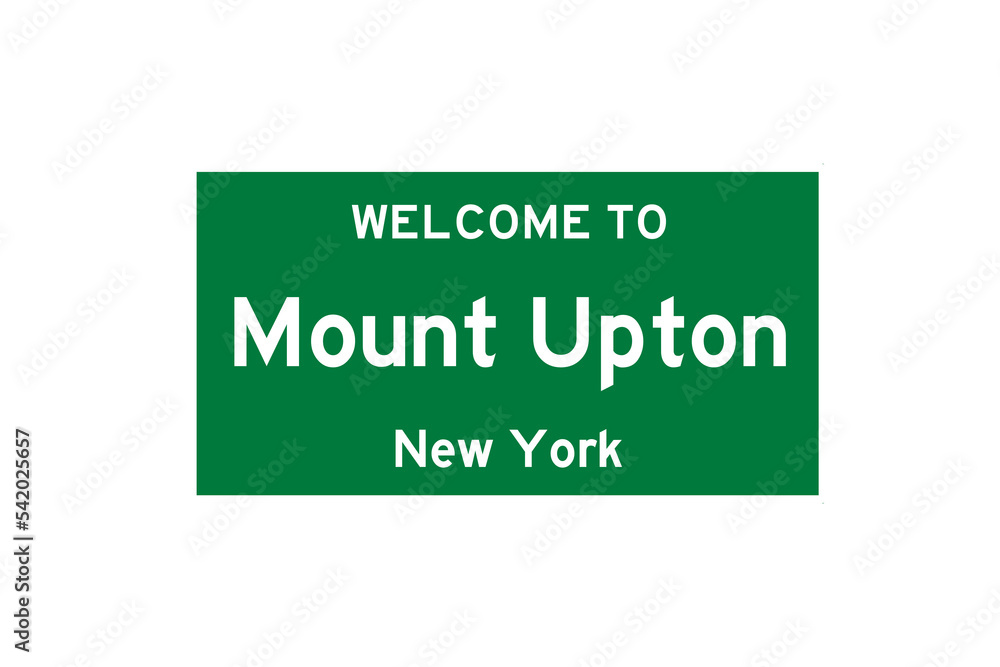Mount Upton, New York, USA. City limit sign on transparent background