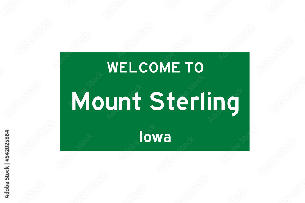 Mount Sterling, Iowa, USA. City limit sign on transparent background. 