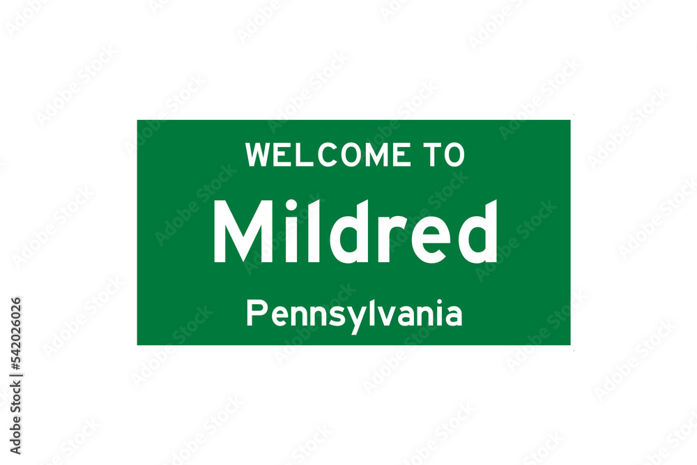Mildred, Pennsylvania, USA. City limit sign on transparent background. Mildred, Pennsylvania, USA. City limit sign on transparent background.