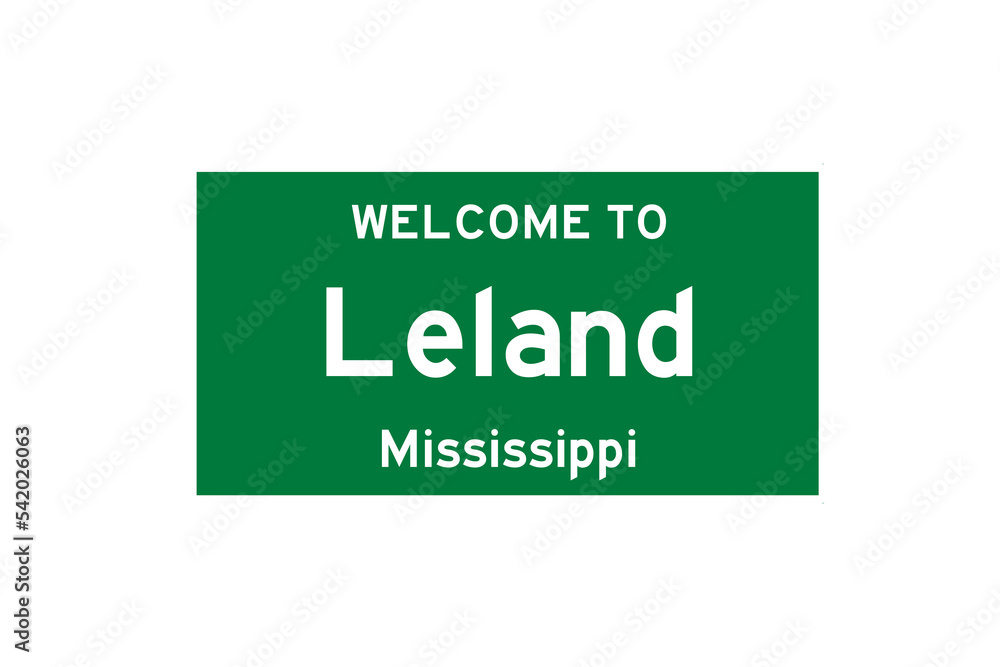 Leland, Mississippi, USA. City limit sign on transparent background. Leland, Mississippi, USA. City limit sign on transparent background.