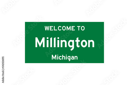 Millington, Michigan, USA. City limit sign on transparent background.  photo