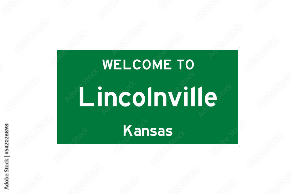 Lincolnville, Kansas, USA. City limit sign on transparent background. 