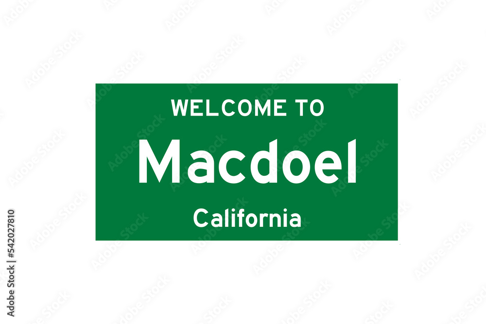 Macdoel, California, USA. City limit sign on transparent background. Macdoel, California, USA. City limit sign on transparent background.