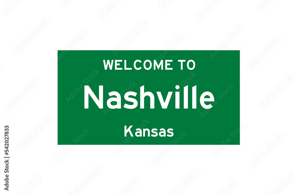 Nashville, Kansas, USA. City limit sign on transparent background. Nashville, Kansas, USA. City limit sign on transparent background.