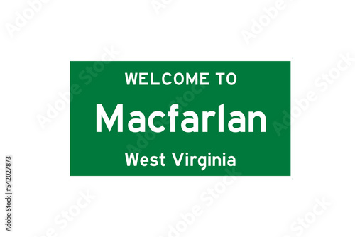 Macfarlan, West Virginia, USA. City limit sign on transparent background. 