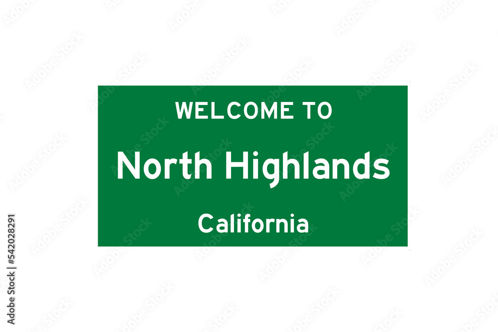 North Highlands, California, USA. City limit sign on transparent background. 