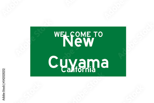 New Cuyama, California, USA. City limit sign on transparent background.  photo